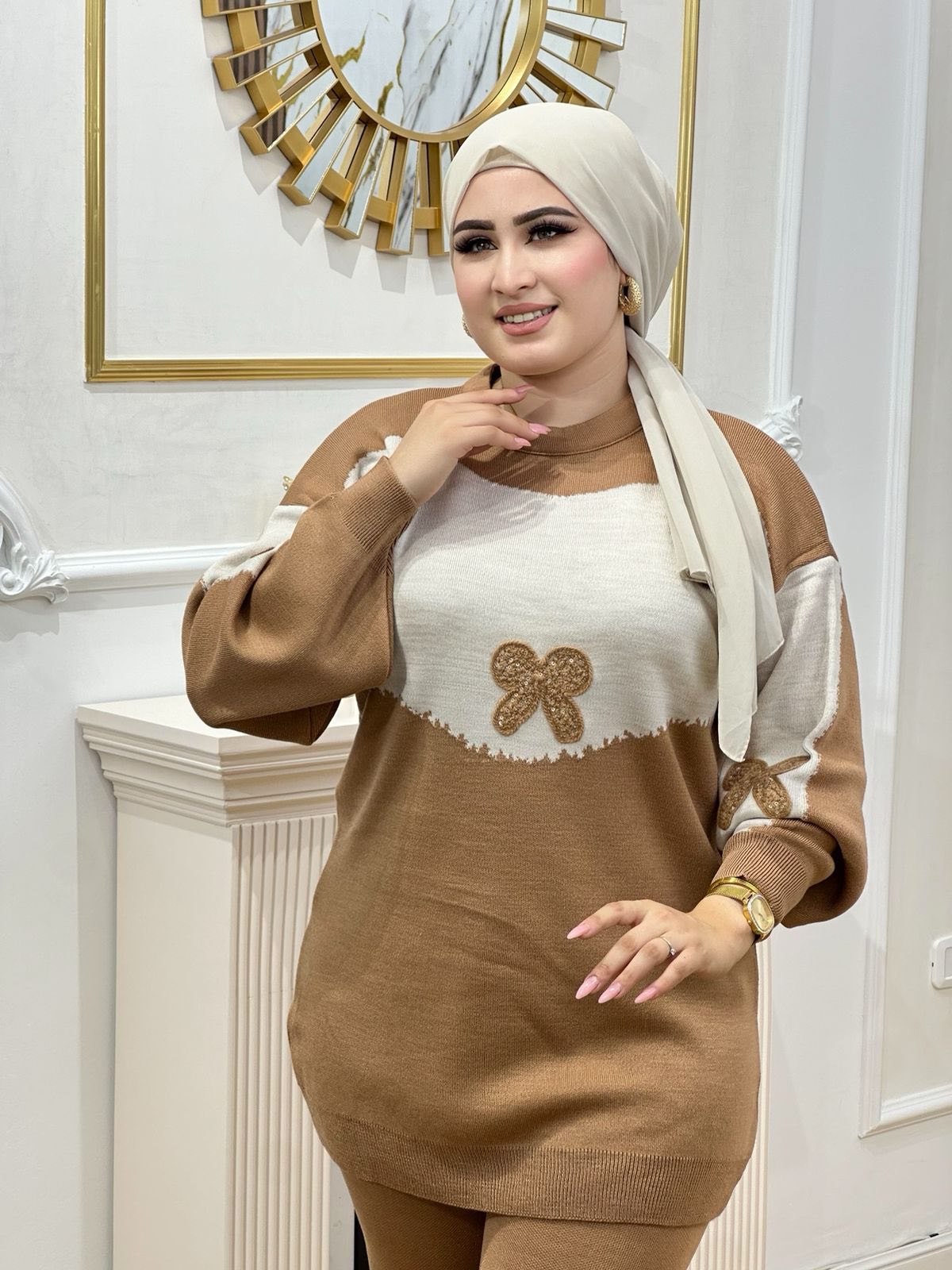 Ensemble femme camel marron automne hiver 2025 2026 Tunisie – prêt-à-porter chic Ensemble femme en laine camel marron chic pour femme, collection automne hiver 2025 2026 en Tunisie