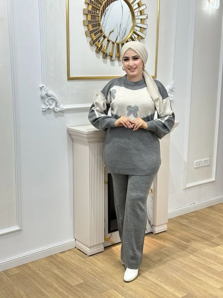 Ensemble femme gris automne hiver 2025 2026 Tunisie – prêt-à-porter chic Ensemble femme en laine gris chic pour femme, collection automne hiver 2025 2026 en Tunisie